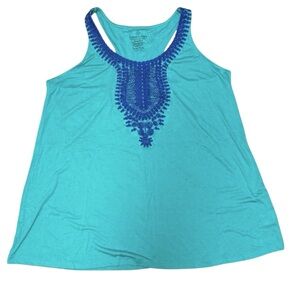 Faded Glory Turquoise Blue Embroidered Womens Tank Top Size XL (16-18)